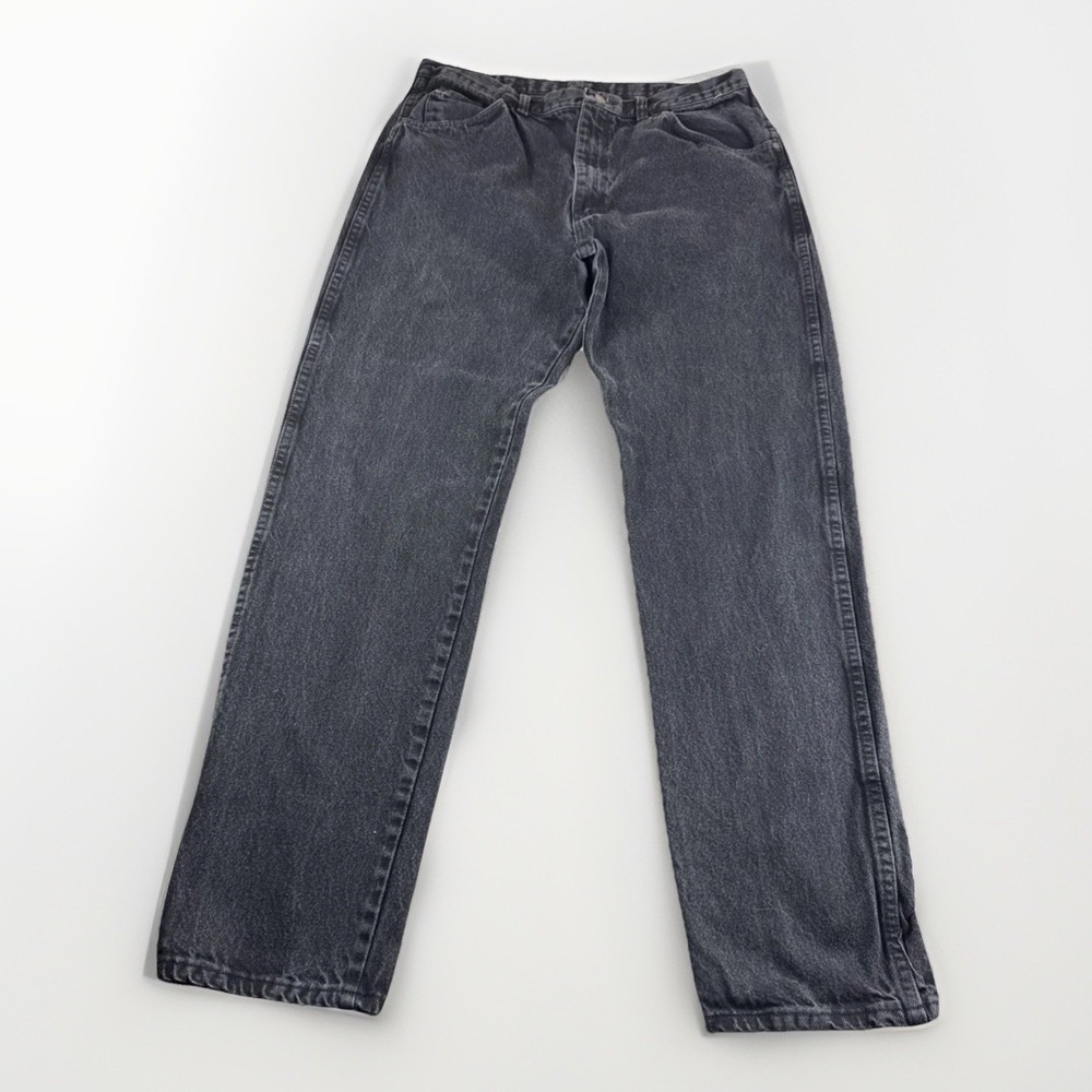 Wrangler Rugged Wear Jeans Mens 38x34 Black Denim Pants Relaxed Fit Straight Leg